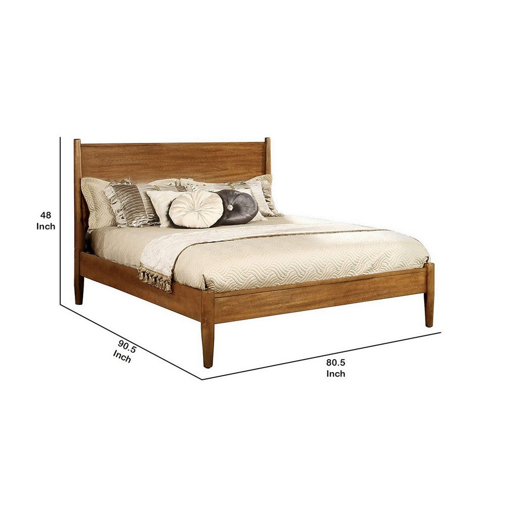 Benjara Wooden California King Size Bed with Panel Headboard, Oak Brown