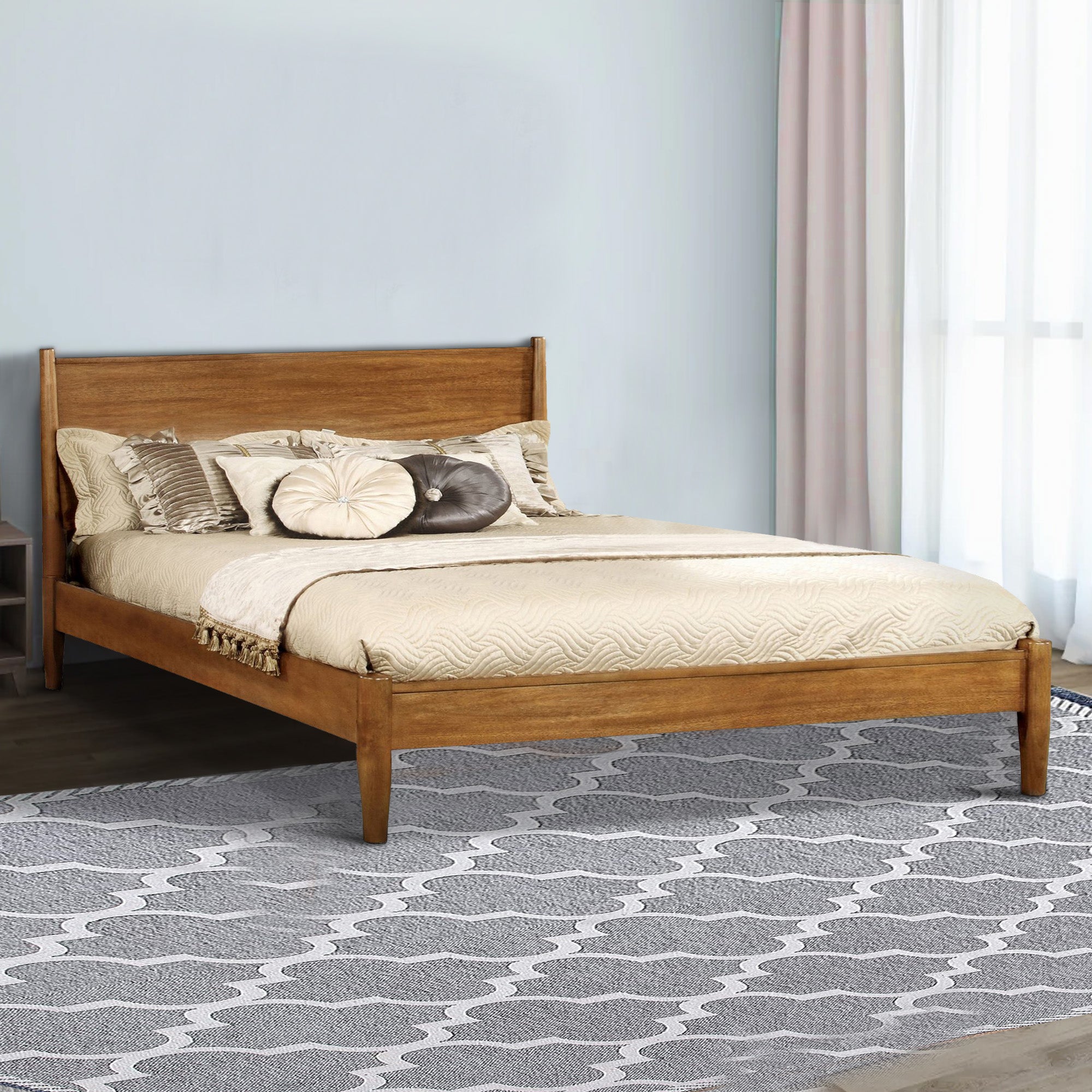 Benjara Wooden California King Size Bed with Panel Headboard, Oak Brown