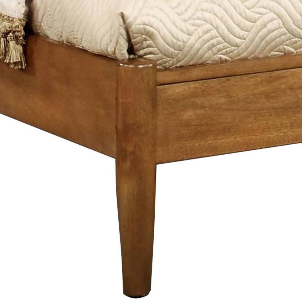 Benjara Wooden Full Size Bed with Panel Headboard, Oak Brown