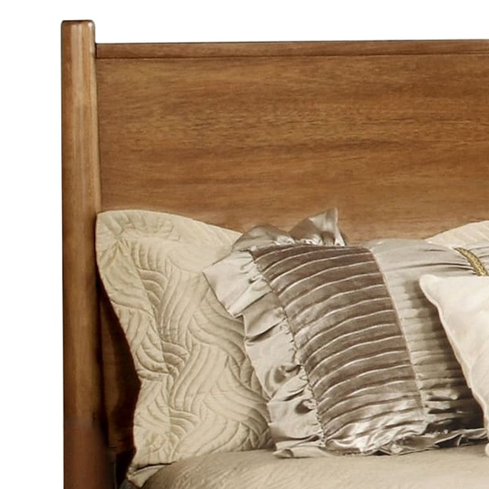 Benjara Wooden Full Size Bed with Panel Headboard, Oak Brown