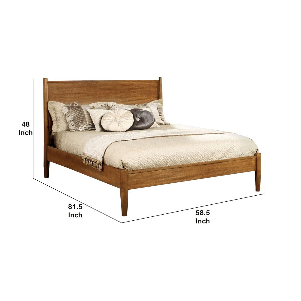 Benjara Wooden Full Size Bed with Panel Headboard, Oak Brown