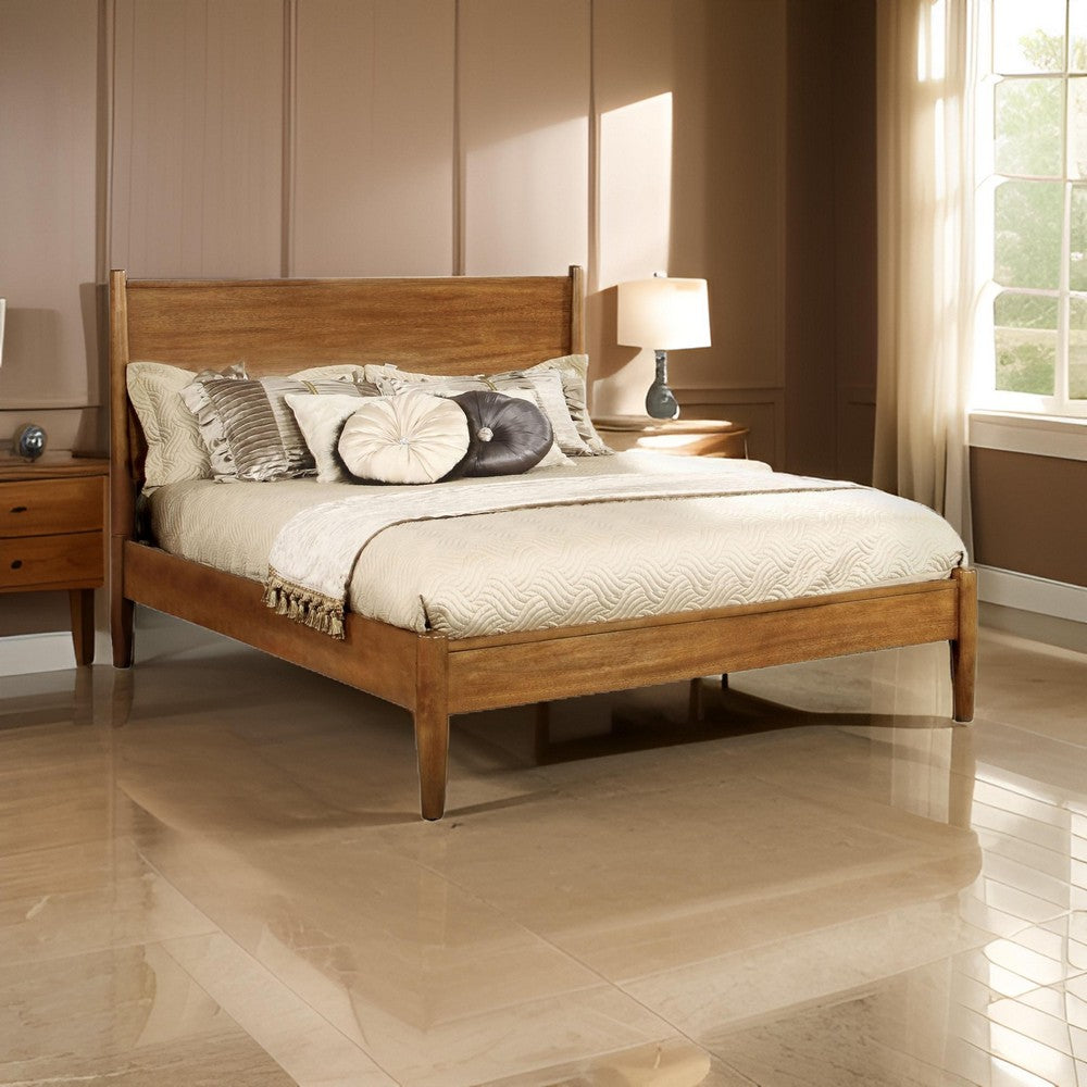 Benjara Wooden Full Size Bed with Panel Headboard, Oak Brown