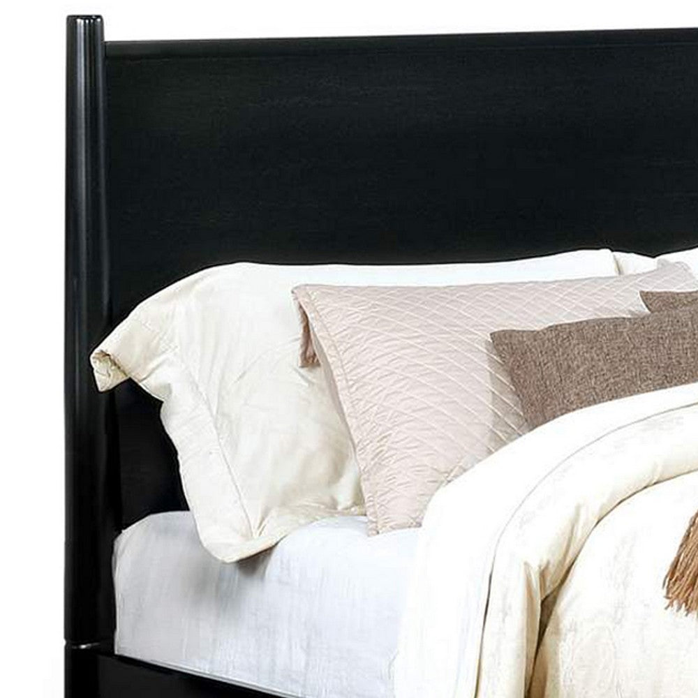 Benjara Wooden California King Size Bed with Panel Headboard, Black