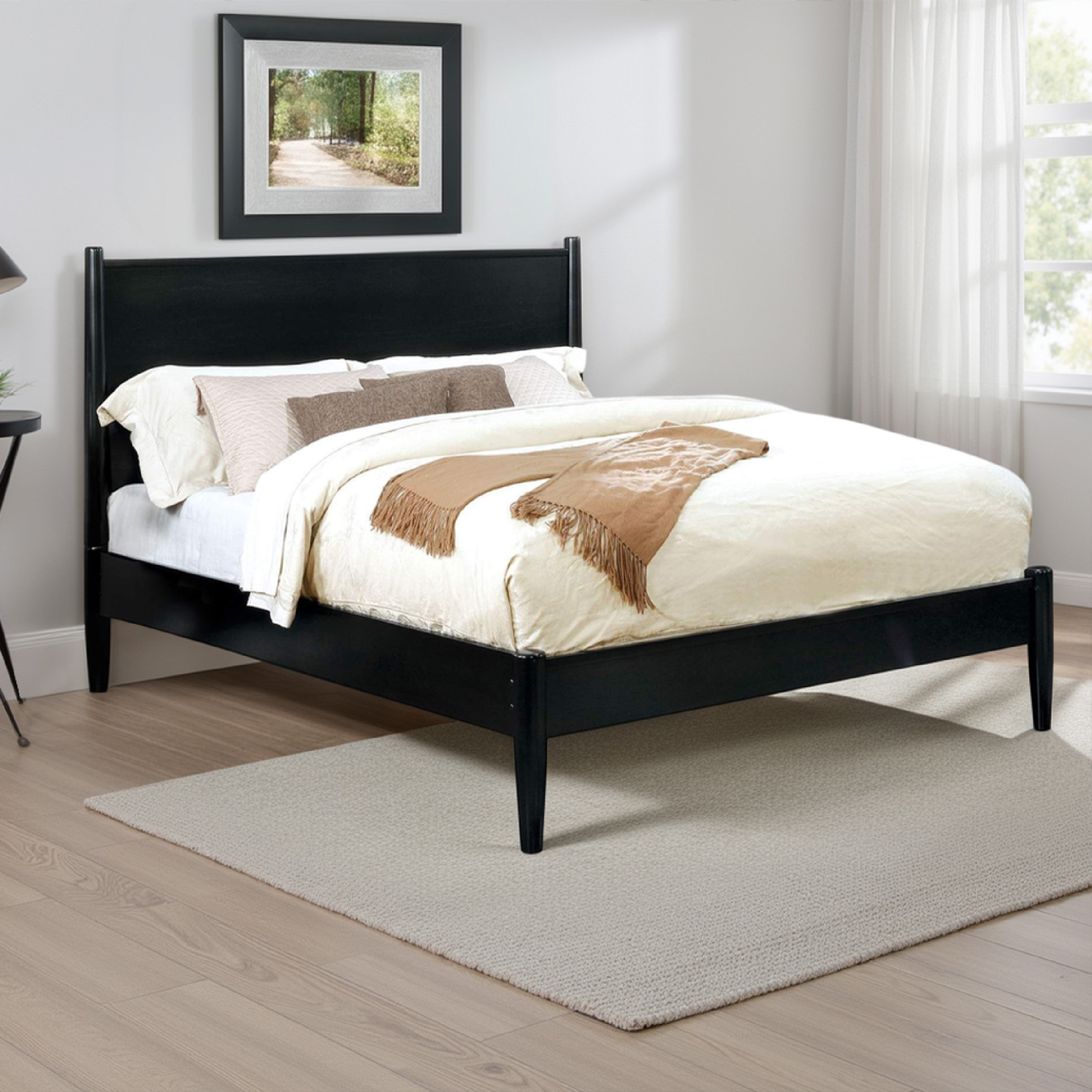 Benjara Wooden California King Size Bed with Panel Headboard, Black