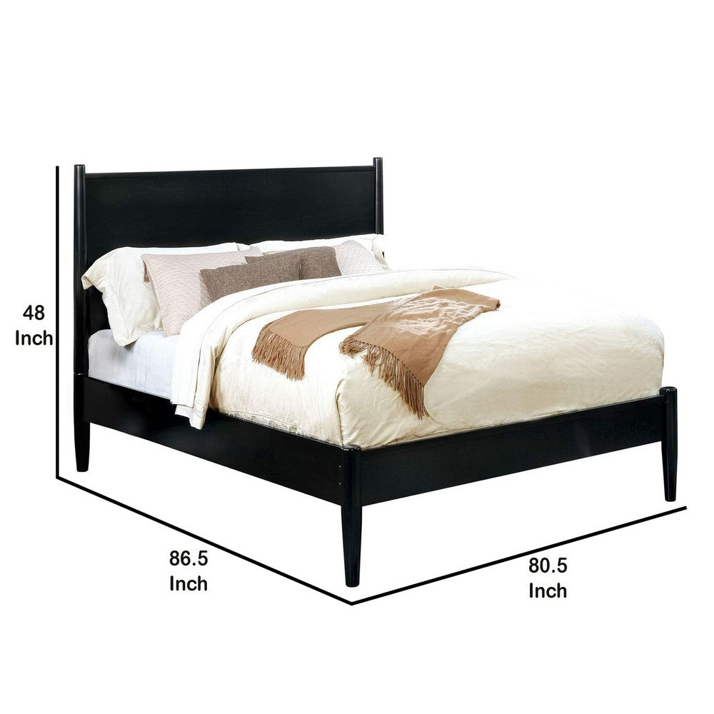Benjara Wooden Eastern King Size Bed with Panel Headboard, Black