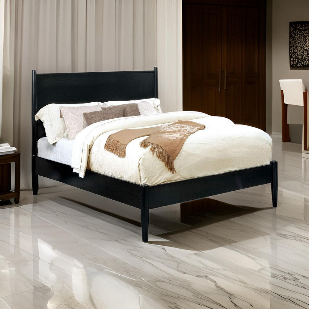 Benjara Wooden Eastern King Size Bed with Panel Headboard, Black
