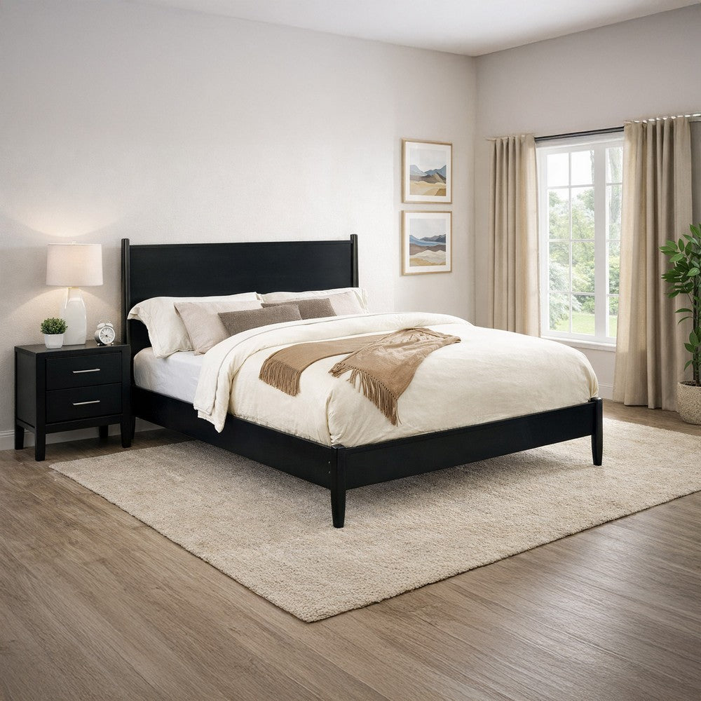 Benjara Wooden Eastern King Size Bed with Panel Headboard, Black