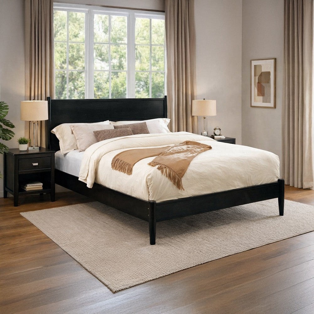Benjara Wooden Eastern King Size Bed with Panel Headboard, Black