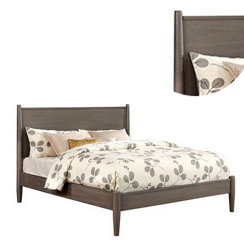 Benjara Wooden Eastern King Size Bed with Panel Headboard, Gray