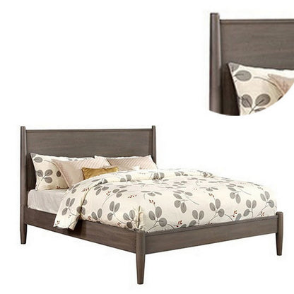 Benjara Wooden Eastern King Size Bed with Panel Headboard, Gray