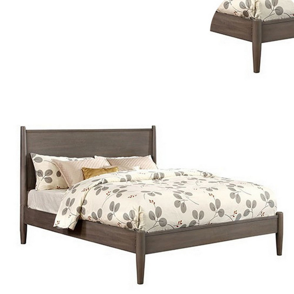 Benjara Wooden Eastern King Size Bed with Panel Headboard, Gray