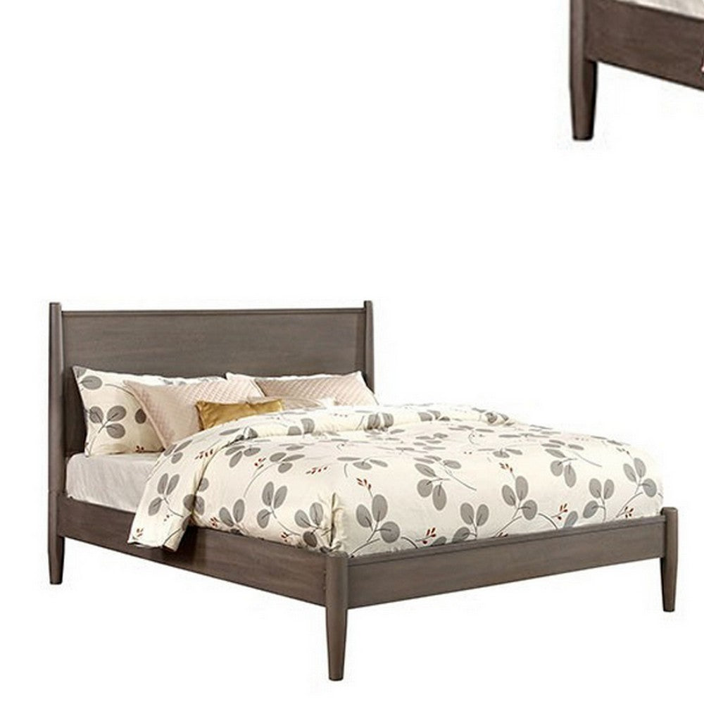 Benjara Wooden Eastern King Size Bed with Panel Headboard, Gray