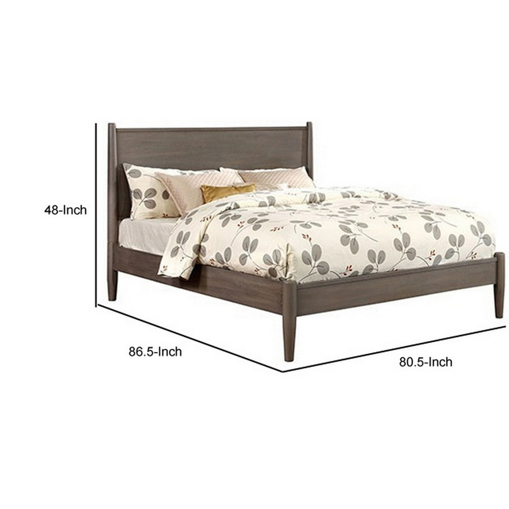 Benjara Wooden Eastern King Size Bed with Panel Headboard, Gray