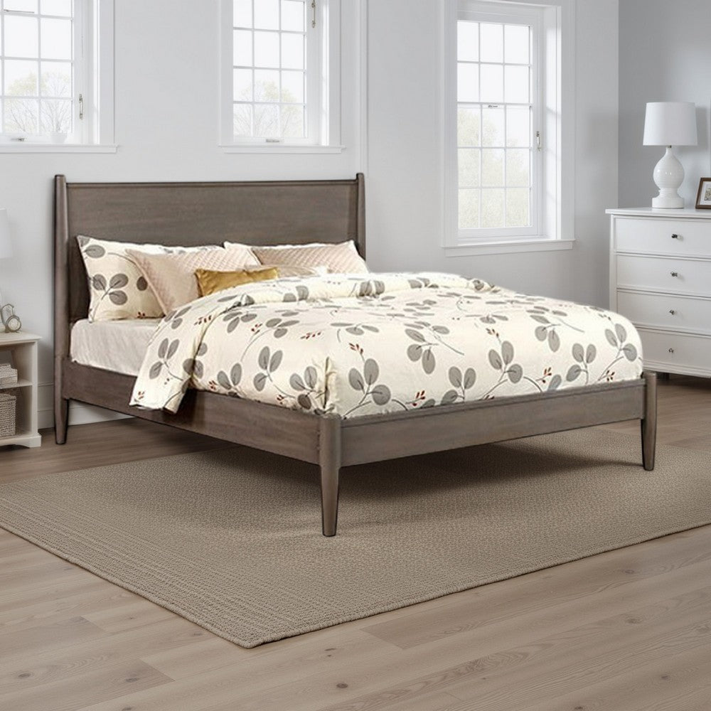 Benjara Wooden Eastern King Size Bed with Panel Headboard, Gray