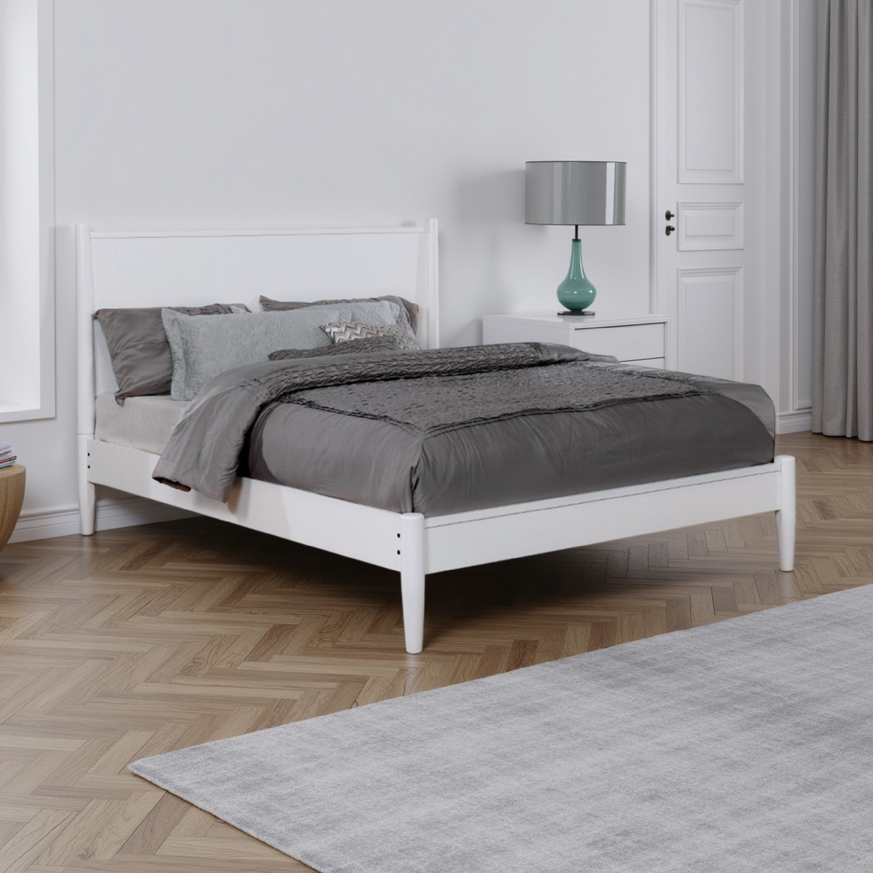 Benjara Wooden California King Size Bed with Panel Headboard, White