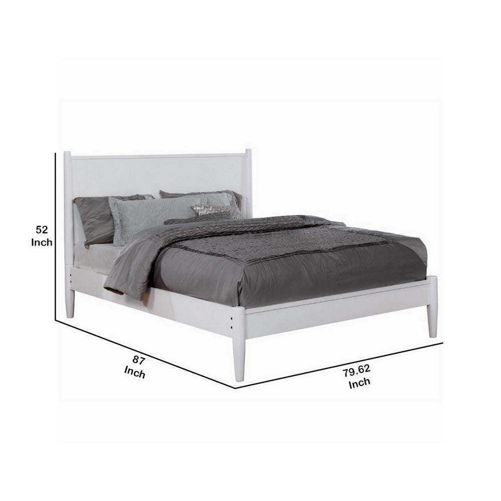 Benjara Wooden Eastern King Size Bed with Panel Headboard, White