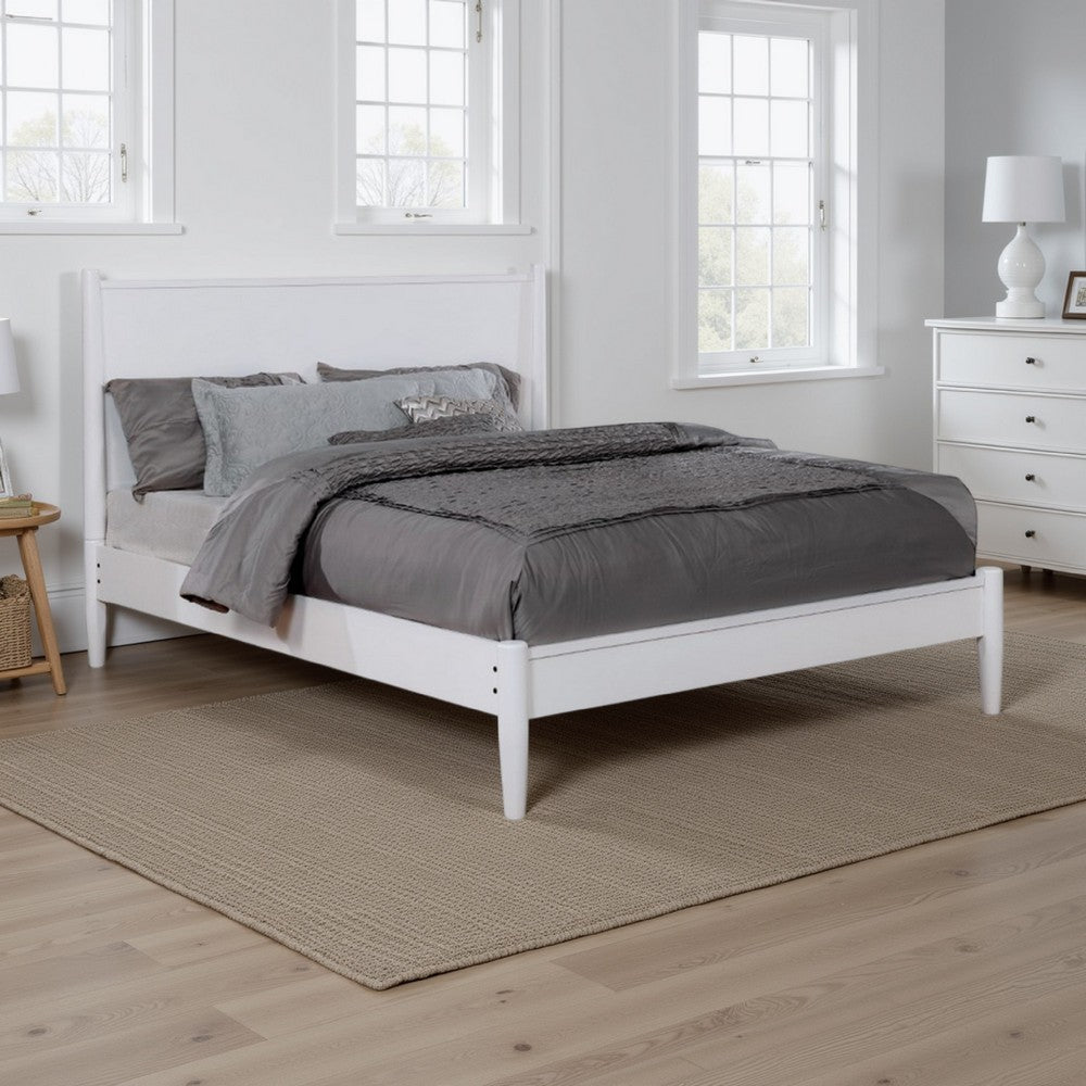 Benjara Wooden Eastern King Size Bed with Panel Headboard, White