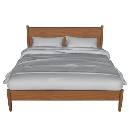 Benjara Mid Century Modern Wood Queen Bed, Round Tapered Legs, Oak Brown