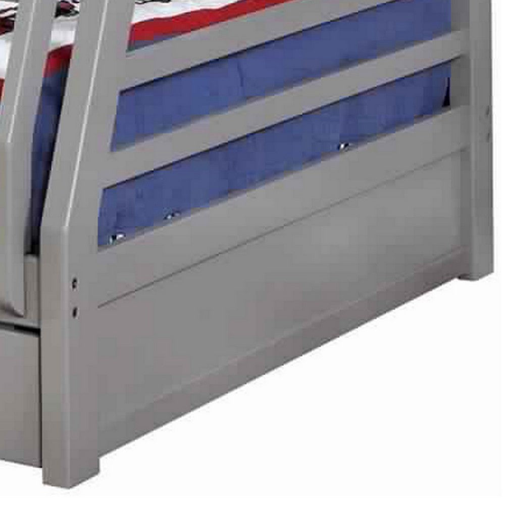 Benjara Transitional Twin Over Full Bed with Attached Ladder And Drawers, Dark Gray