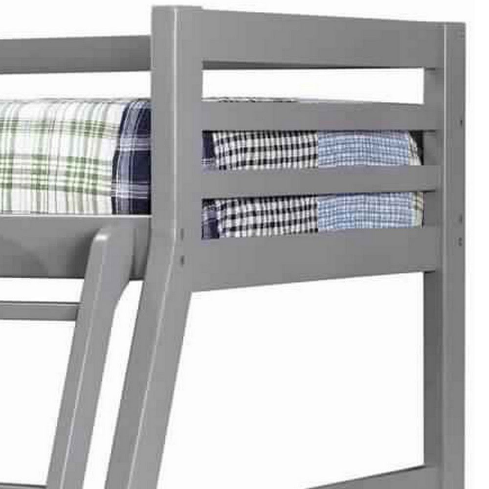 Benjara Transitional Twin Over Full Bed with Attached Ladder And Drawers, Dark Gray