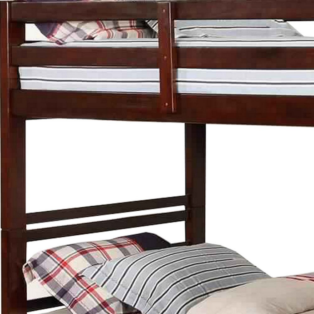 Benjara Transitional Twin Over Twin Bed with Attached Ladder And Drawers, Brown