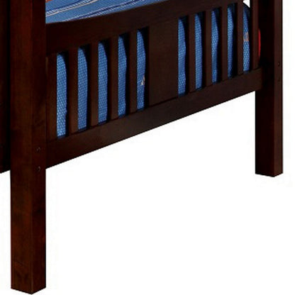 Benjara Slatted Full Over Full Bunk Bed with Attached Ladder, Walnut Brown