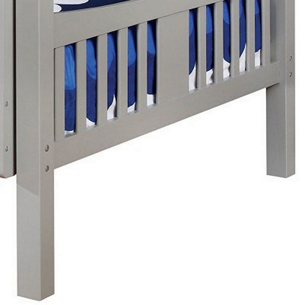 Benjara Slatted Full Over Full Bunk Bed with Attached Ladder, Gray
