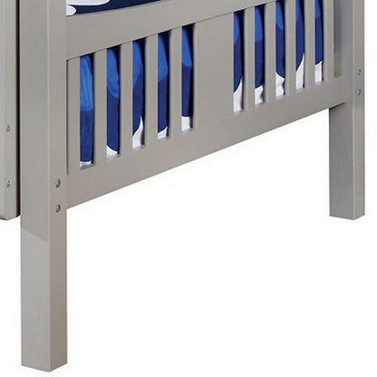 Benjara Slatted Full Over Full Bunk Bed with Attached Ladder, Gray