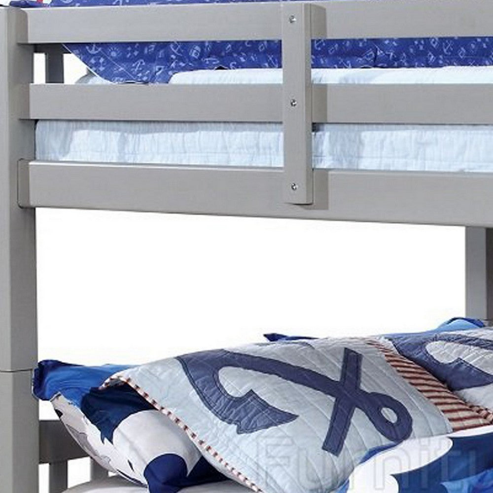 Benjara Slatted Full Over Full Bunk Bed with Attached Ladder, Gray