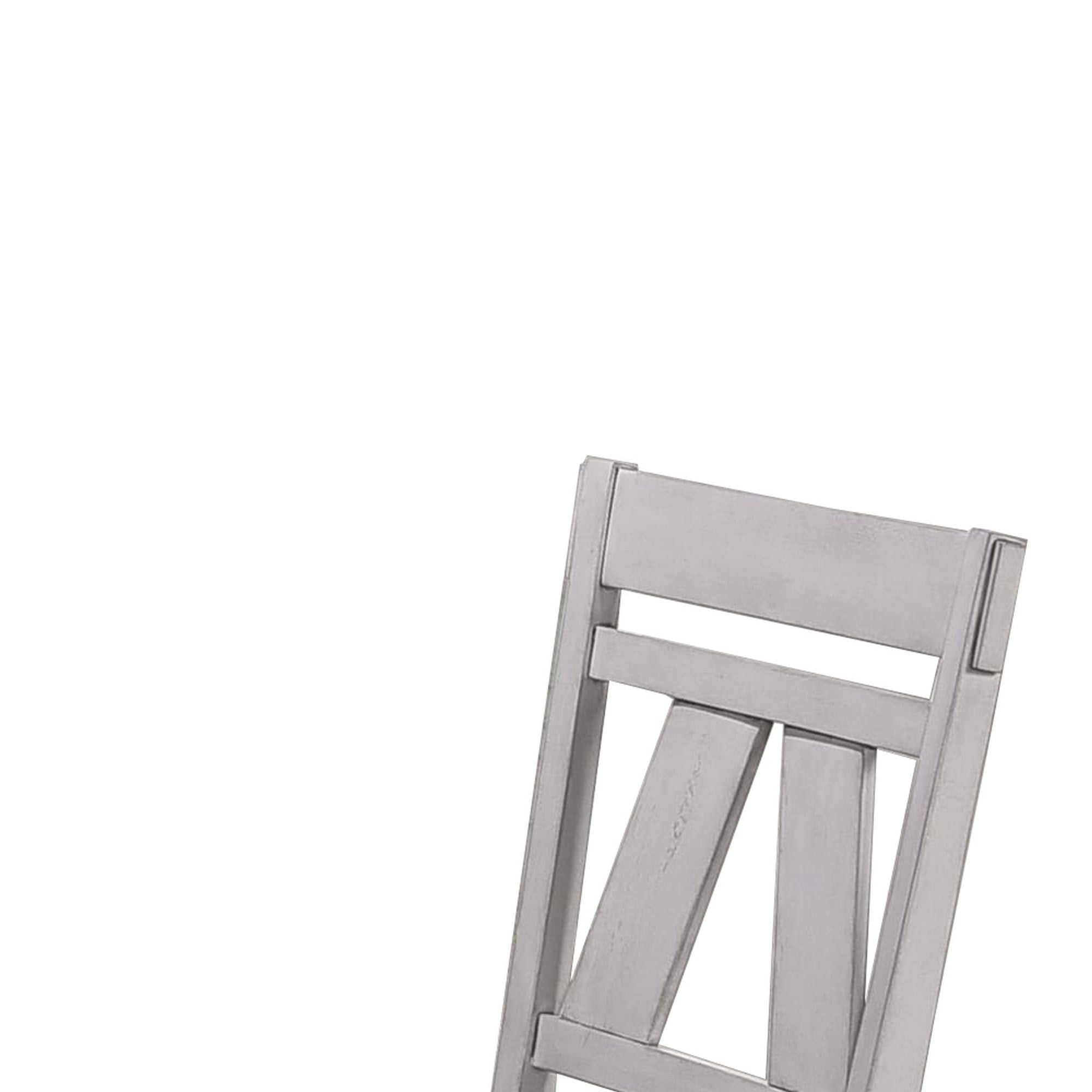 Benjara Wooden Side Chair with Fabric Upholstered Seat, Set of 2, White And Gray