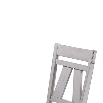 Benjara Wooden Side Chair with Fabric Upholstered Seat, Set of 2, White And Gray