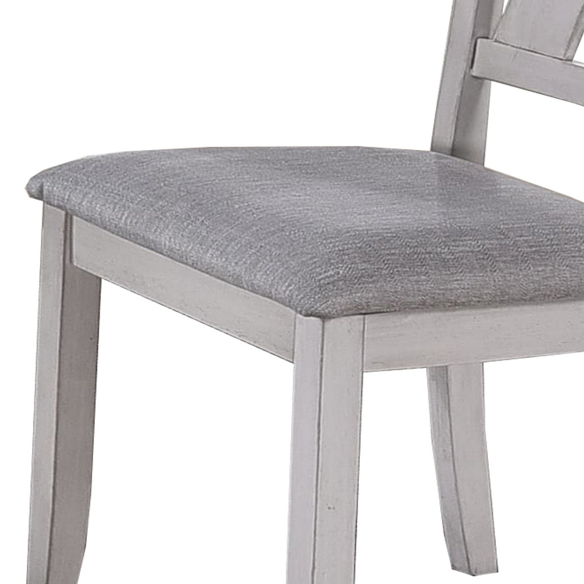 Benjara Wooden Side Chair with Fabric Upholstered Seat, Set of 2, White And Gray