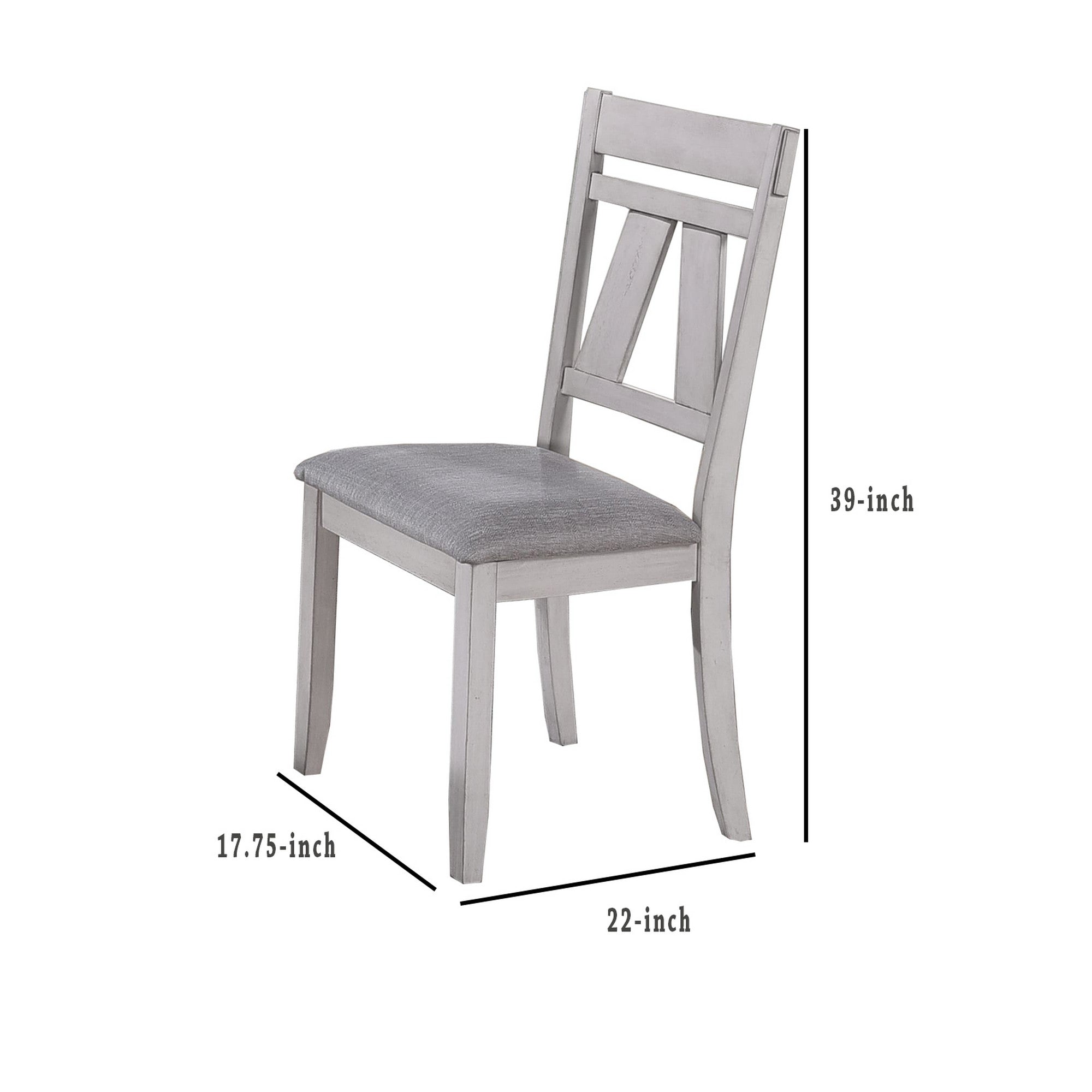 Benjara Wooden Side Chair with Fabric Upholstered Seat, Set of 2, White And Gray