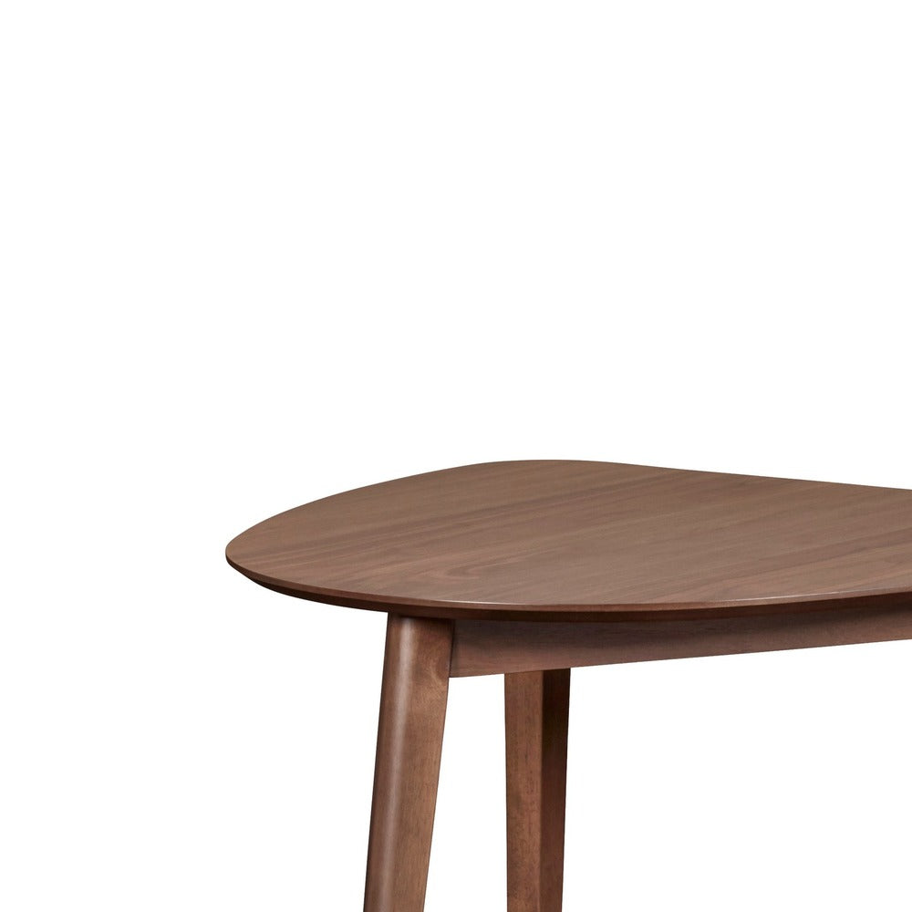Benjara Mid Century Triangular Corner Table with Grain Details, Walnut Brown