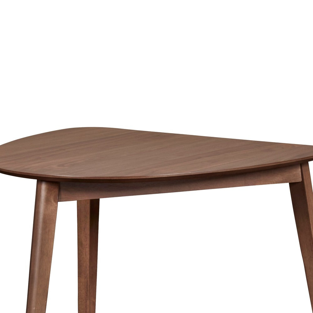 Benjara Mid Century Triangular Corner Table with Grain Details, Walnut Brown