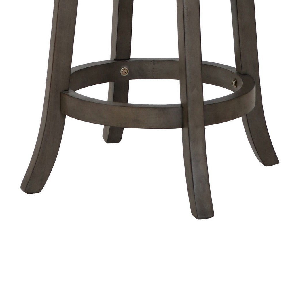 Benjara Curved Lattice Back Swivel Counter Stool with Fabric Seat, Antique Gray