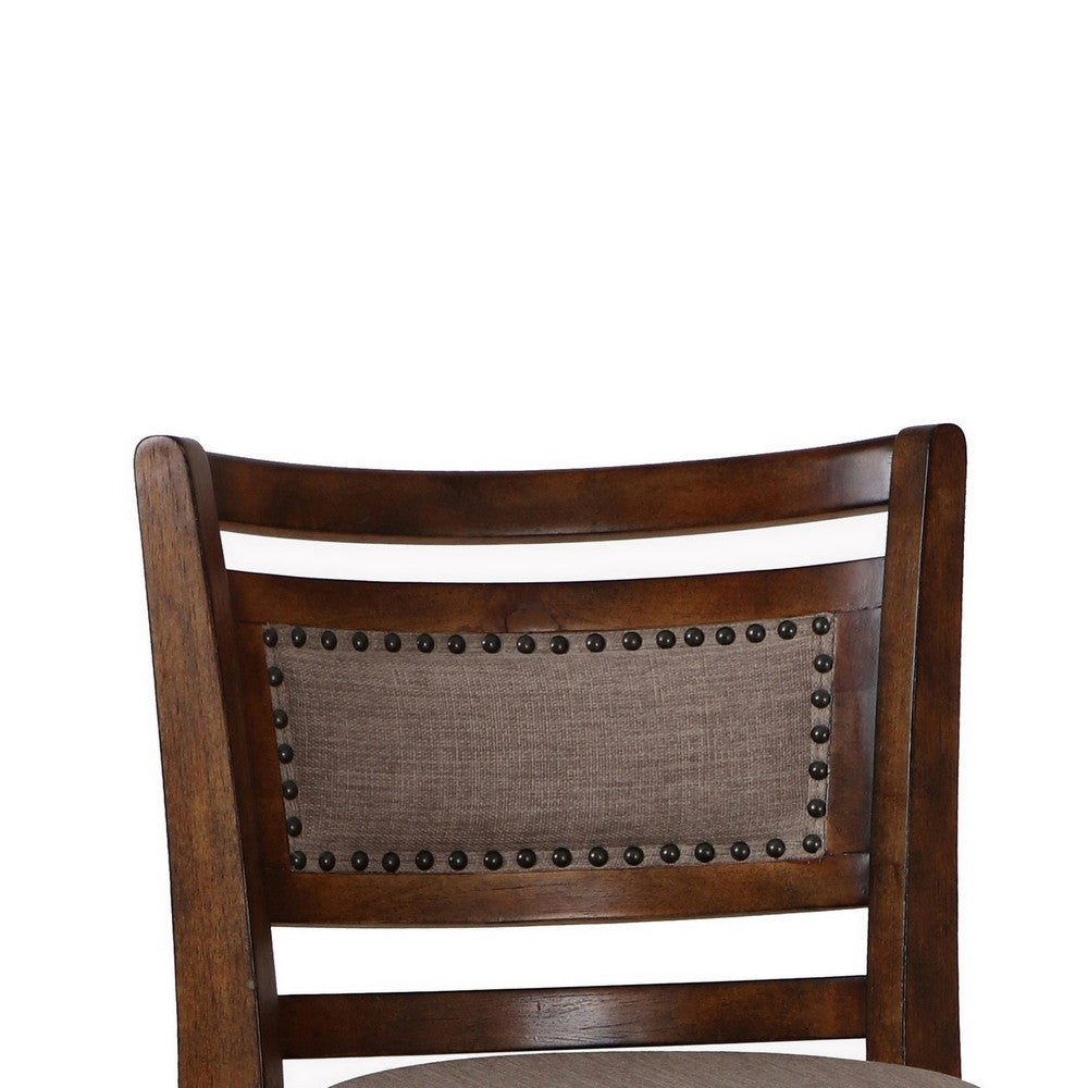 Benjara Curved Swivel Counter Chair, Fabric Padded Seating, Brown