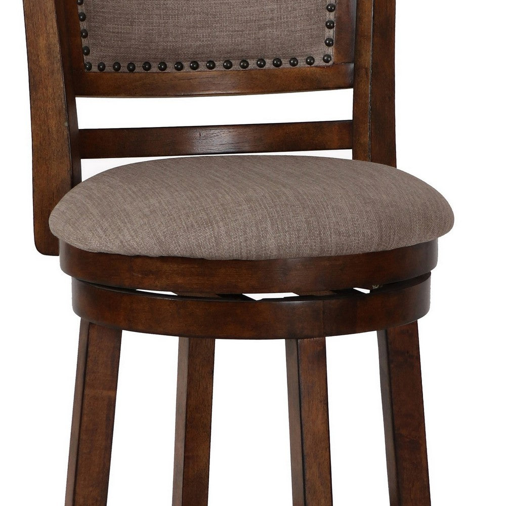Benjara Curved Swivel Counter Chair, Fabric Padded Seating, Brown