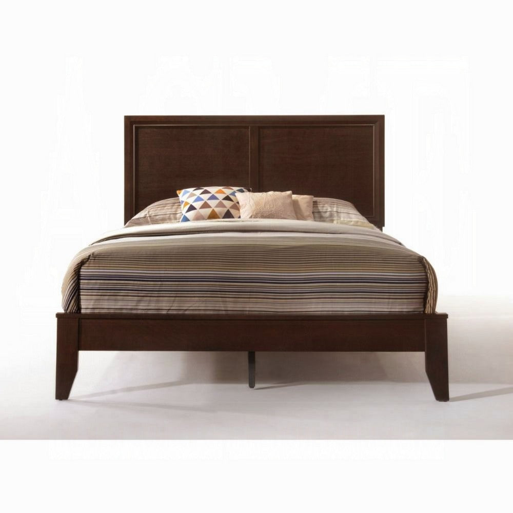 Benjara Paneled Eastern King Low Profile Bed with Chamfered Legs, Brown