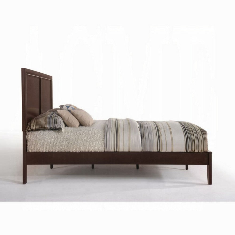 Benjara Paneled Eastern King Low Profile Bed with Chamfered Legs, Brown