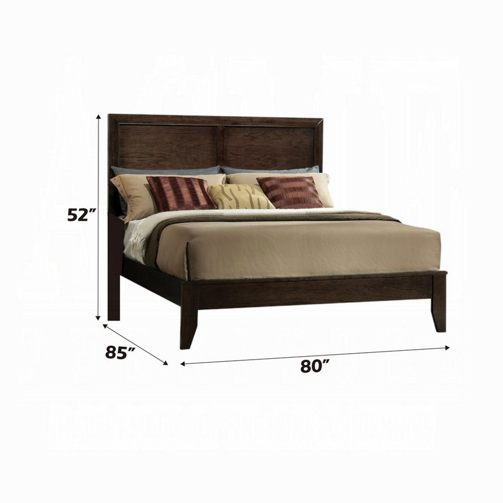 Benjara Paneled Eastern King Low Profile Bed with Chamfered Legs, Brown