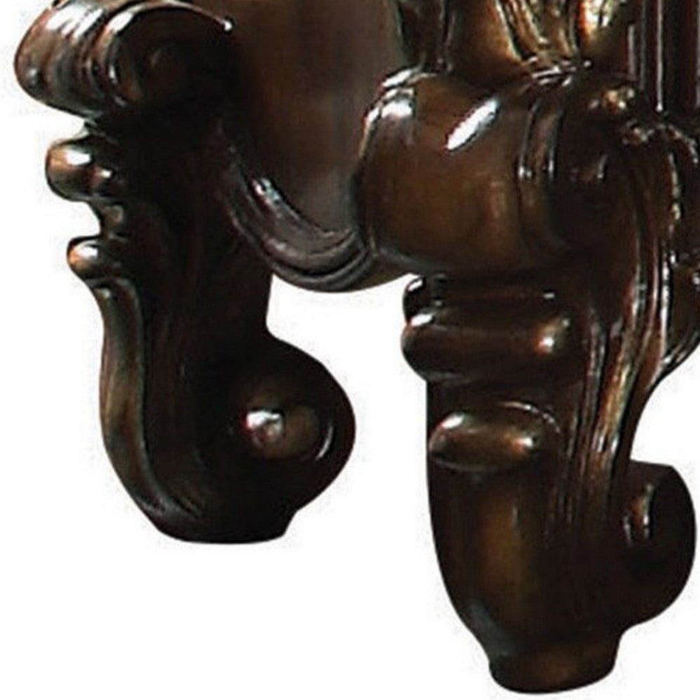 Benjara Traditional Wooden Nightstand with Antique Handles And Scrolled Legs, Brown