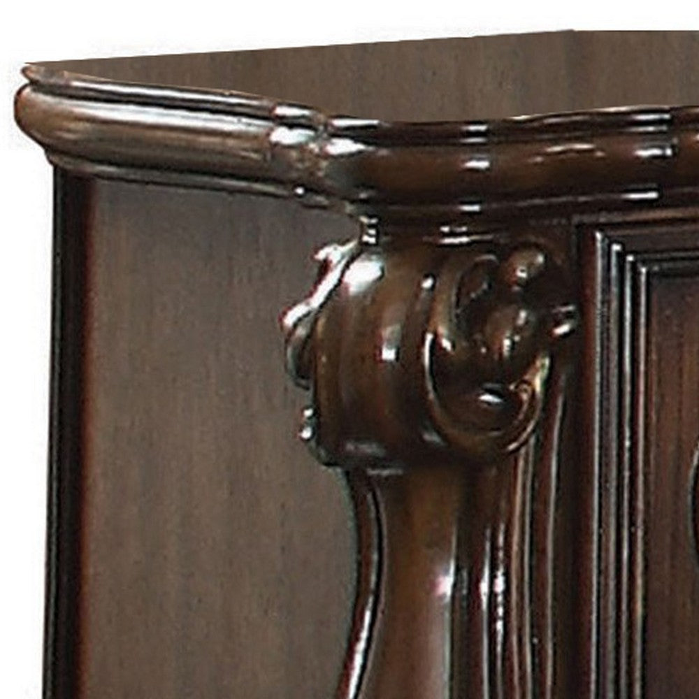 Benjara Traditional Wooden Nightstand with Antique Handles And Scrolled Legs, Brown