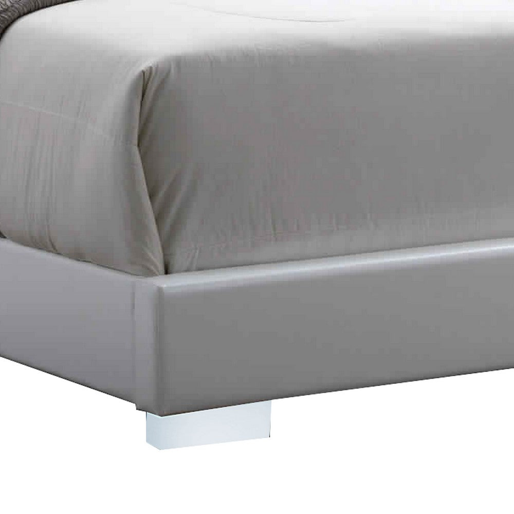 Benjara Leatherette Eastern King Bed with LED Panel Headboard And Chrome Legs,White