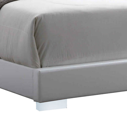 Benjara Leatherette Eastern King Bed with LED Panel Headboard And Chrome Legs,White
