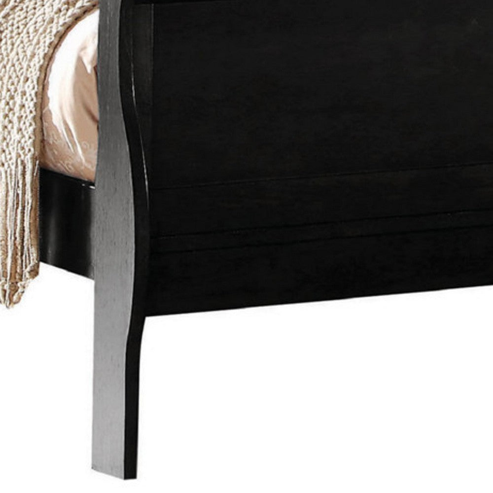 Benjara Transitional Panel Design Sleigh Eastern King Size Bed, Black