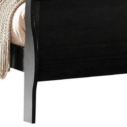 Benjara Transitional Panel Design Sleigh Eastern King Size Bed, Black
