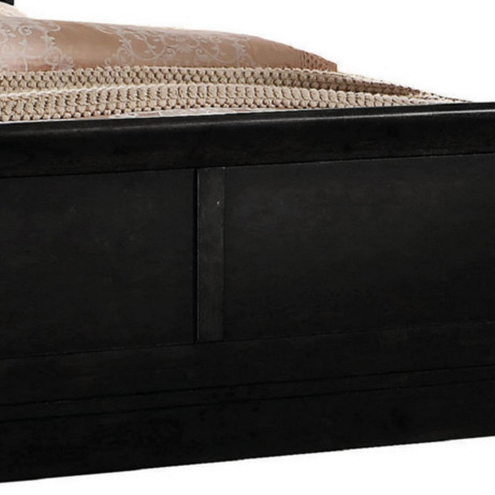 Benjara Transitional Panel Design Sleigh Eastern King Size Bed, Black