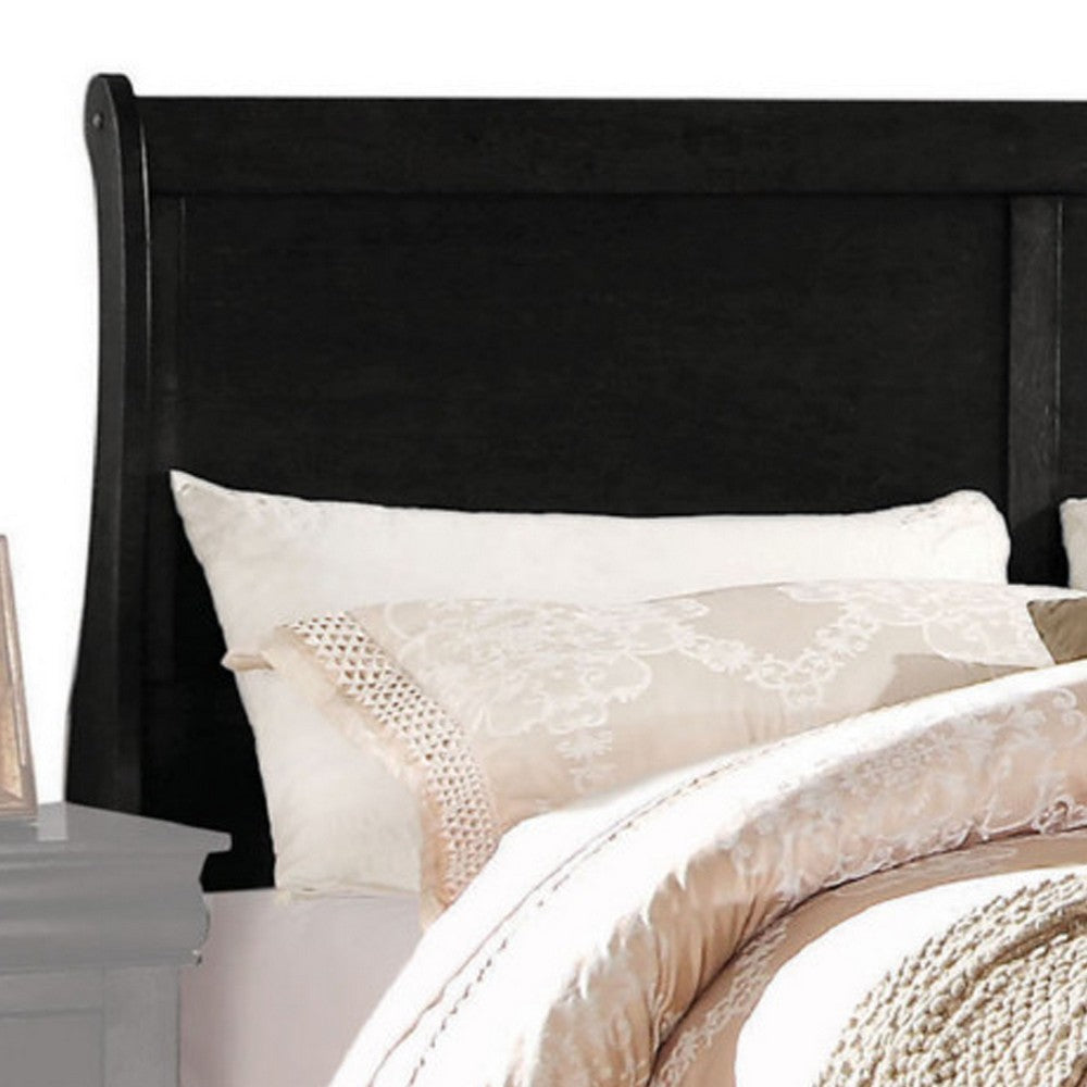 Benjara Transitional Panel Design Sleigh Eastern King Size Bed, Black