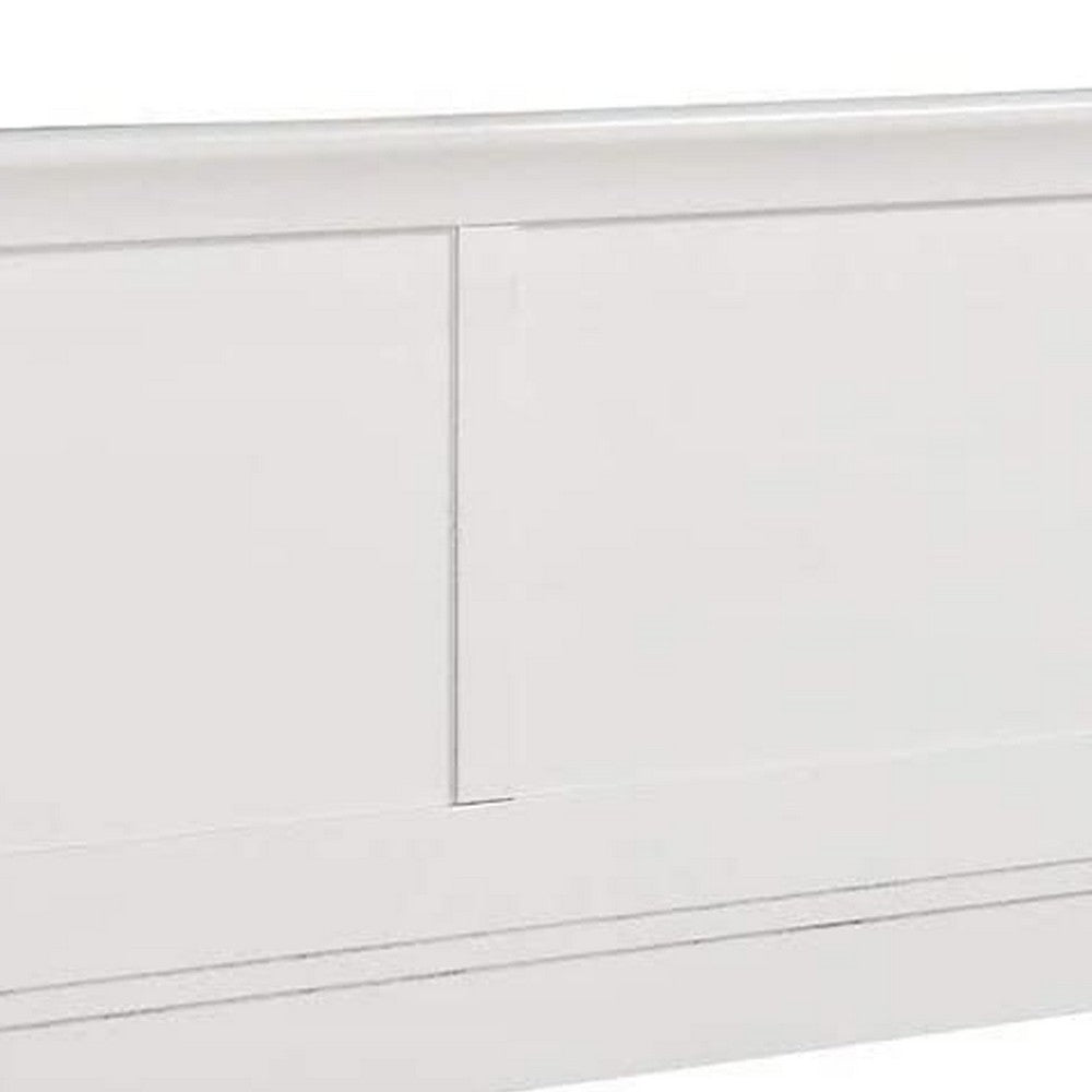 Benjara Transitional Panel Design Sleigh Eastern King Size Bed, White